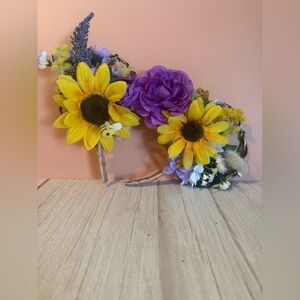 Floral Themepark Ear Headband with Yellow and Purple Accents